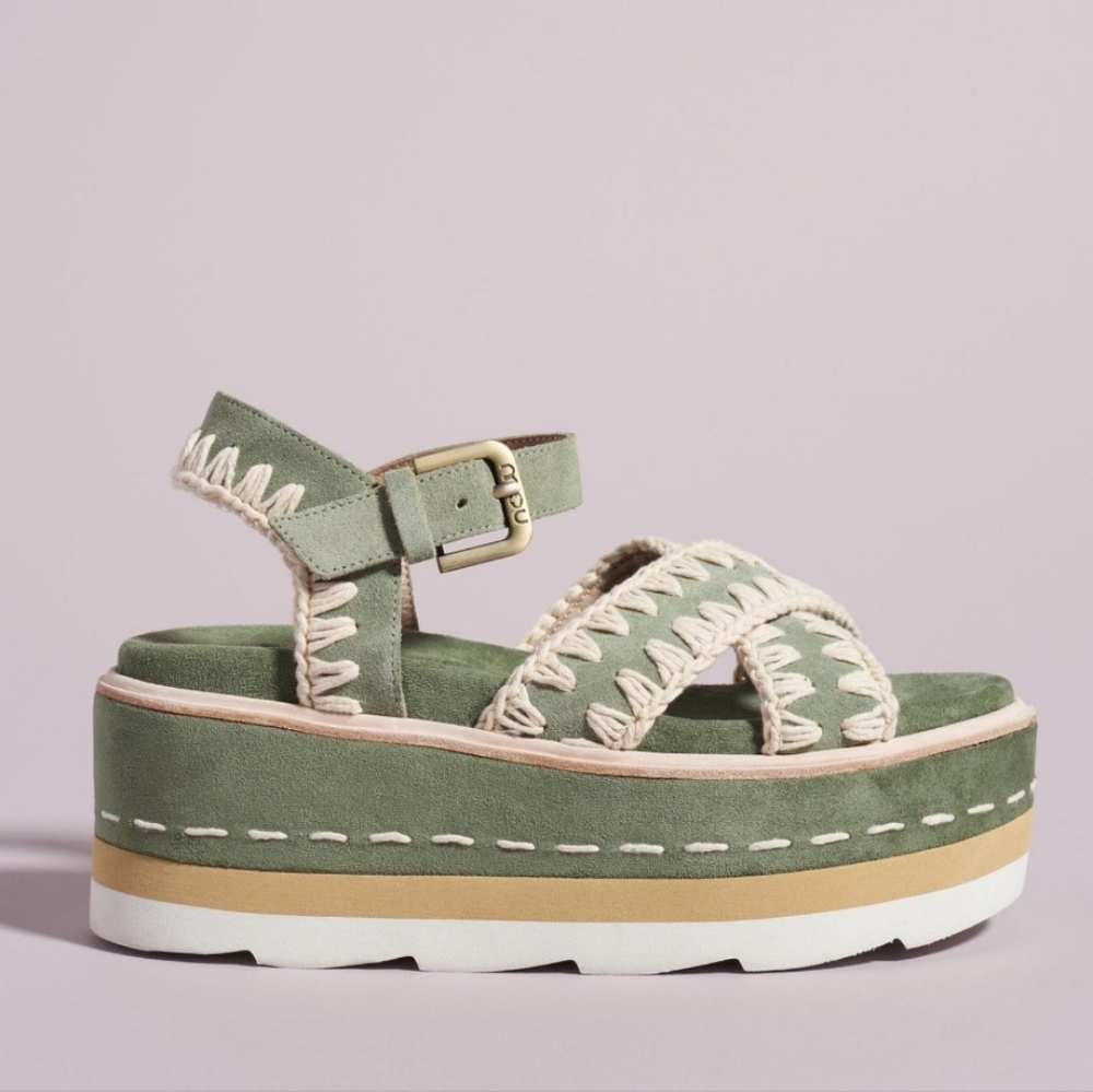 Mou Platform Suede Sandals - sage green
